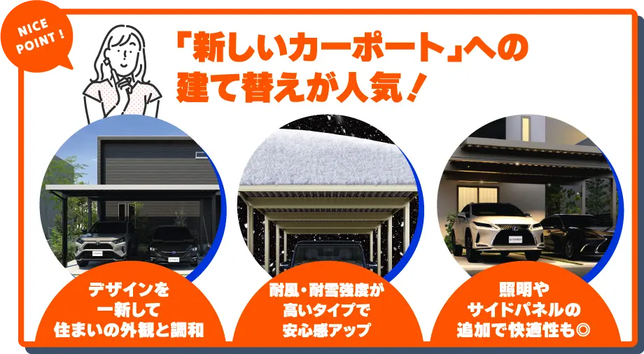 「新しいカーポート」への建て替えが人気！