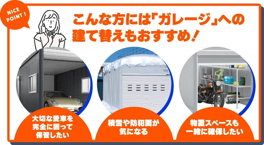 こんな方には「ガレージ」への建て替えもおすすめ！